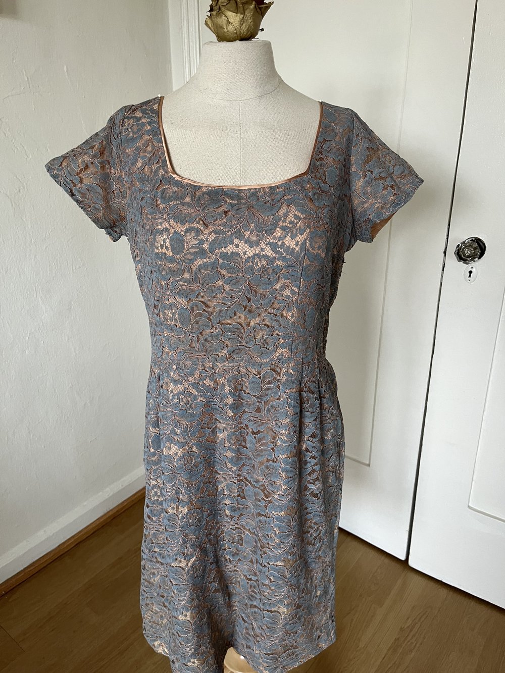 1950's Blue Lace Overlay Shift Dress