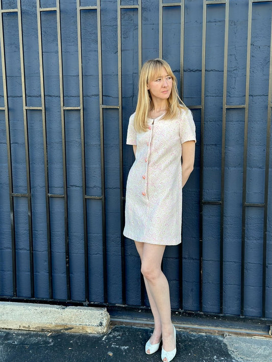 1950's Peach & Cream Day Dress on girl