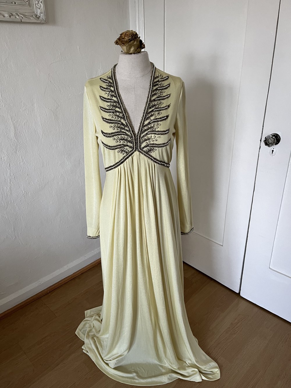 1970's Beaded Yellow Dress