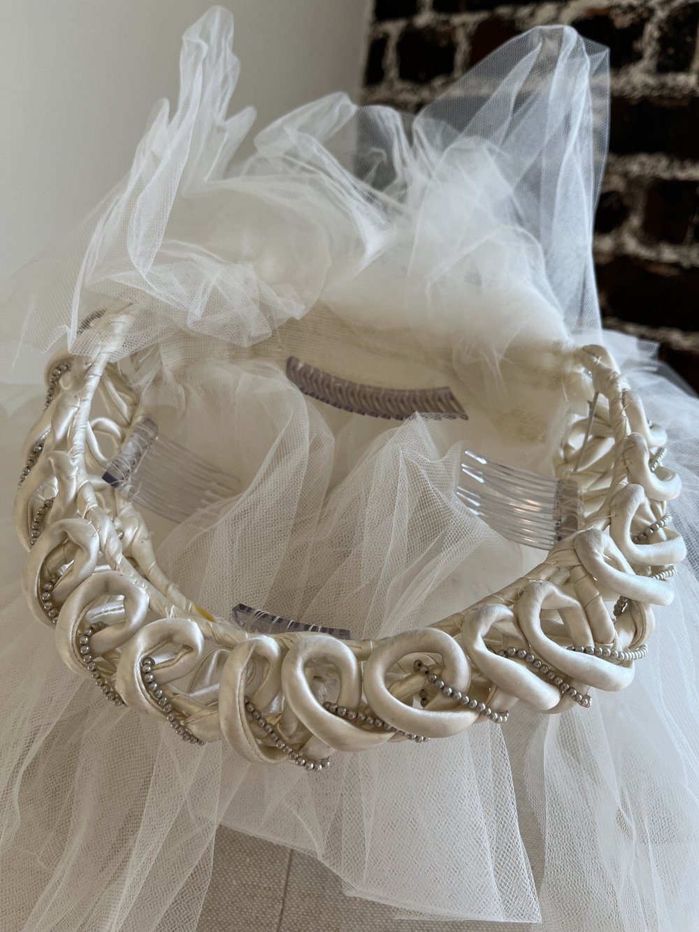 1980's Silk Braided Veil with XXXL Train
