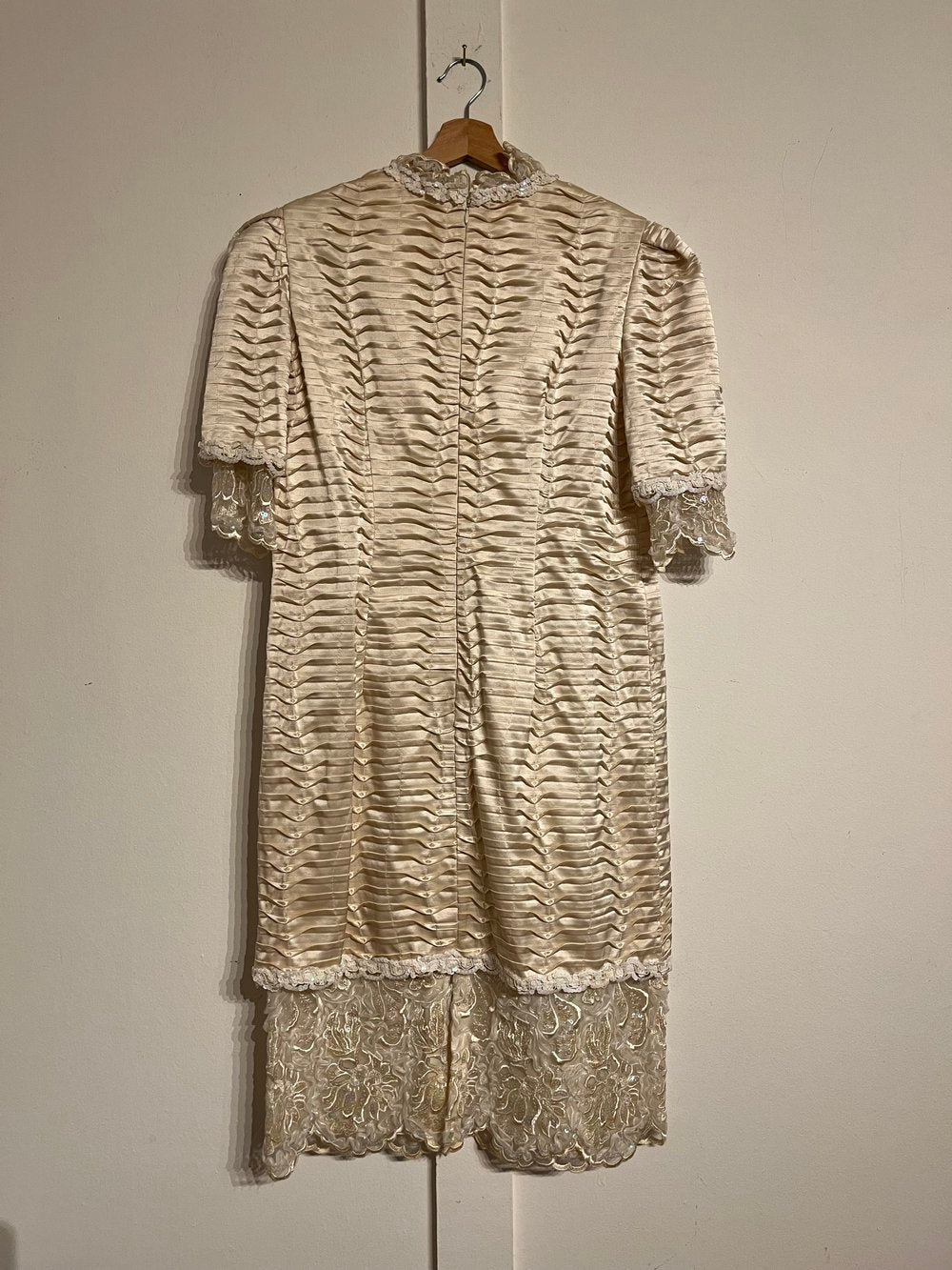 1980's Tiered Midi Dress on a hanger