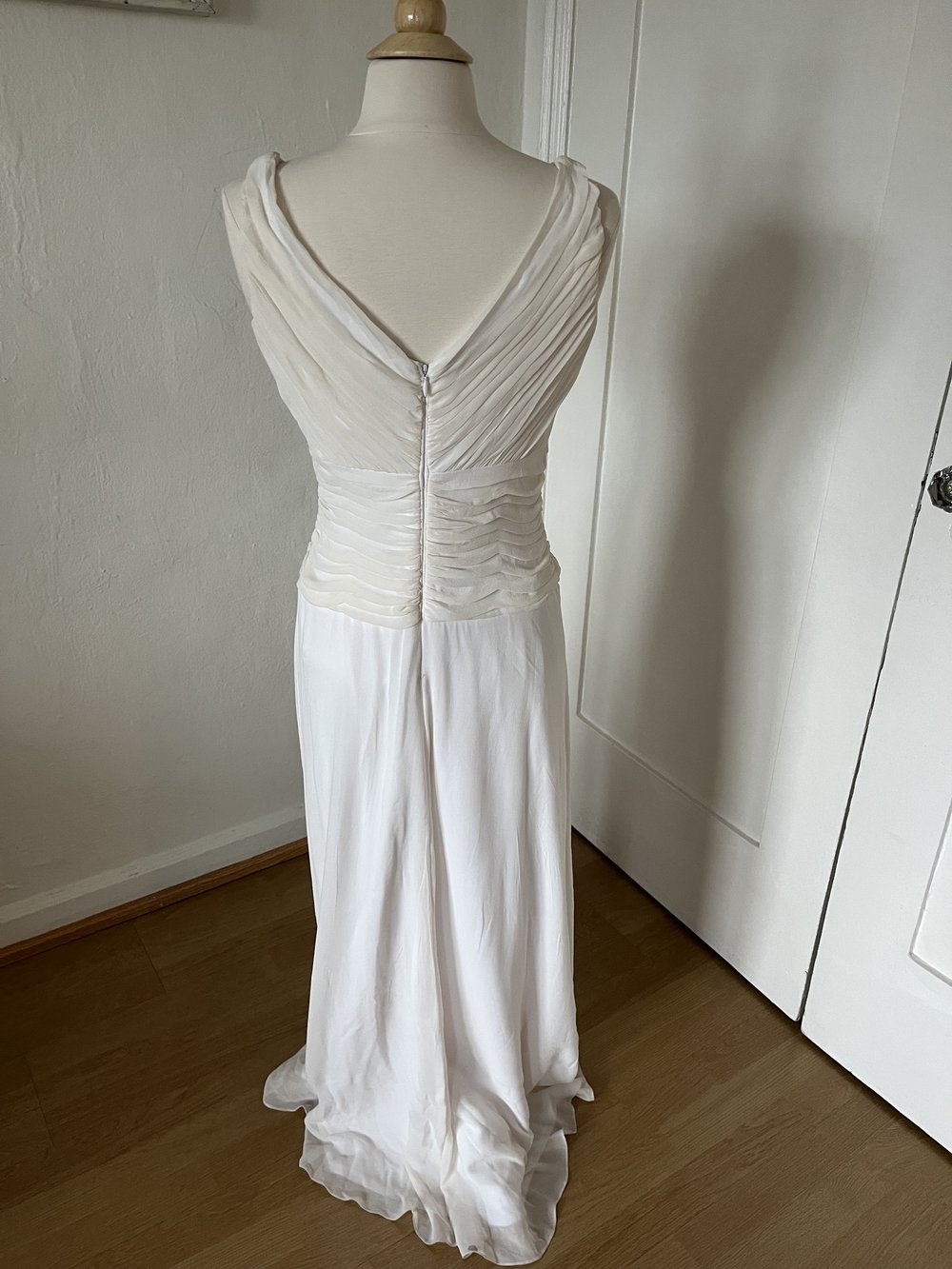 1990's Tadashi Bridal Chiffon Dress on mannequin from behind
