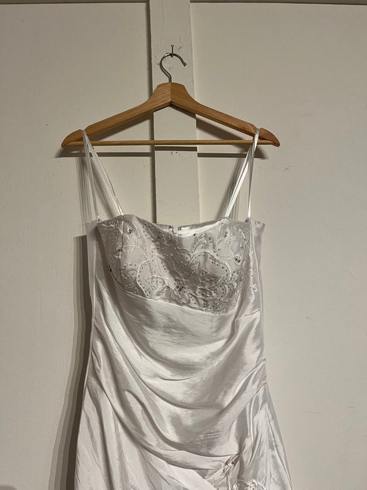 2000's Sally Strapless Gown on a hanger close up