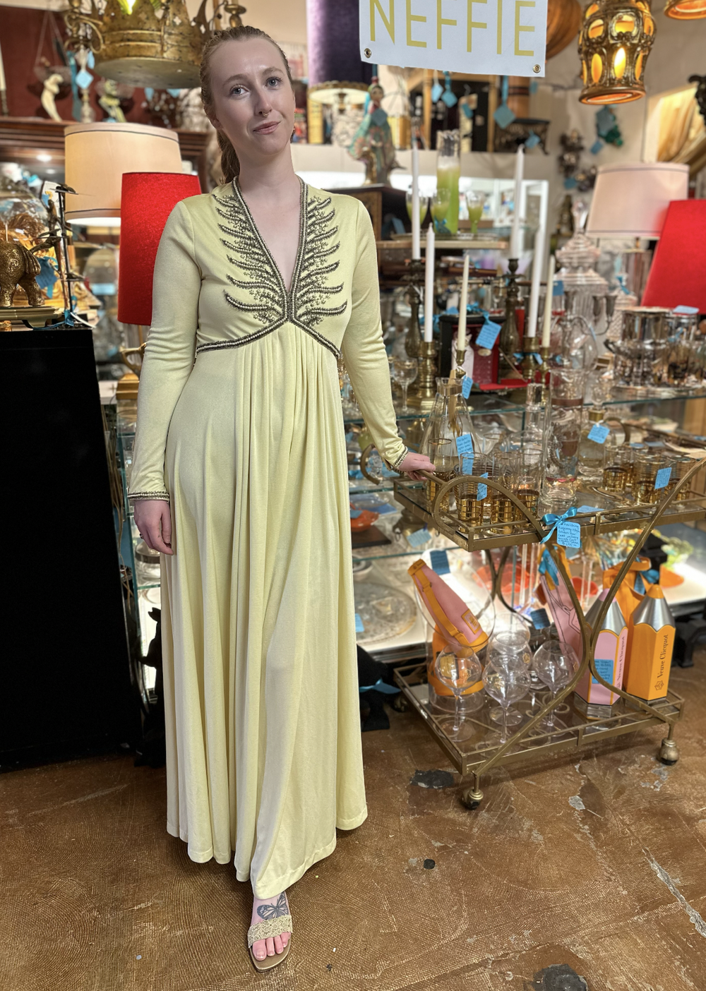 1970's Beaded Yellow Dress on girl